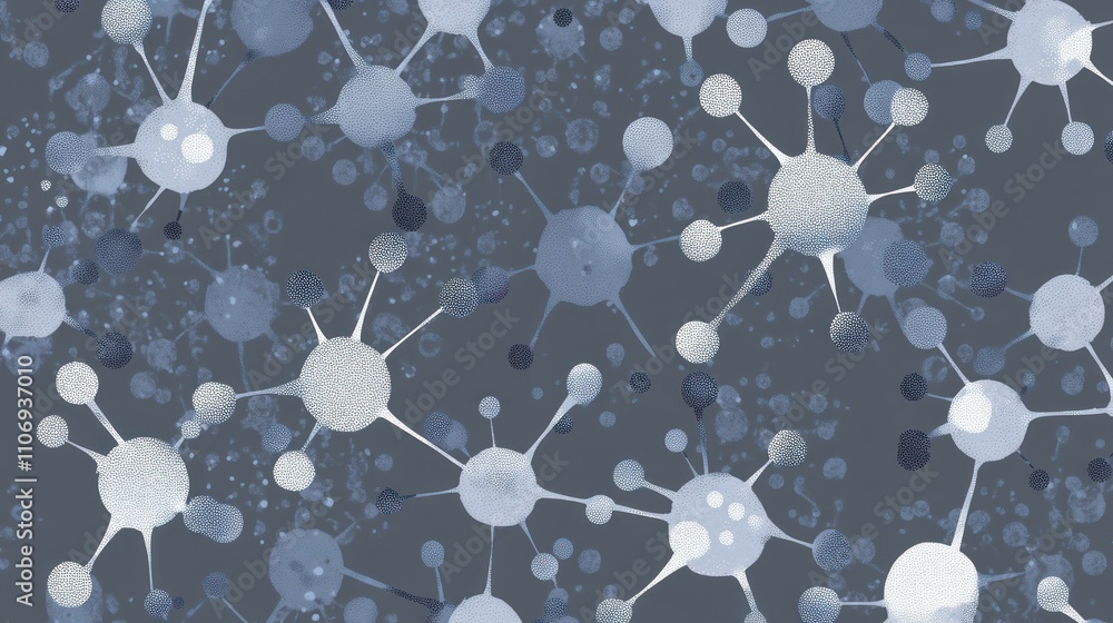 Poster abstract illustration of interconnected molecules on a dark background.