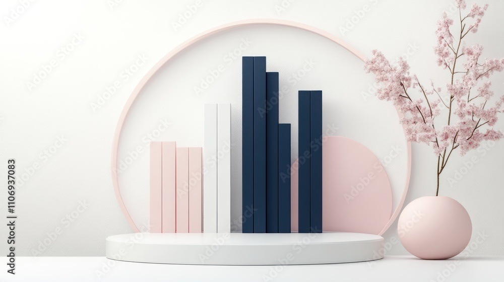 Poster A minimalist display featuring books and a floral arrangement in a modern setting.