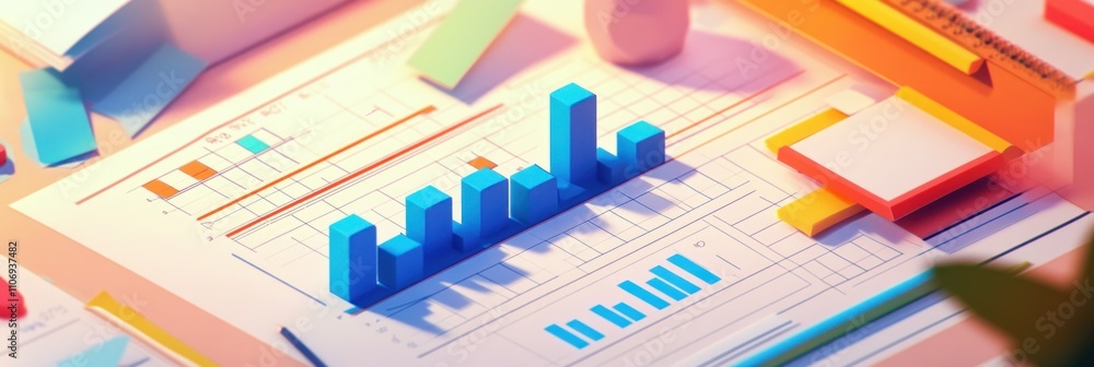 Aufkleber A colorful display of data analysis with graphs and charts on a workspace.