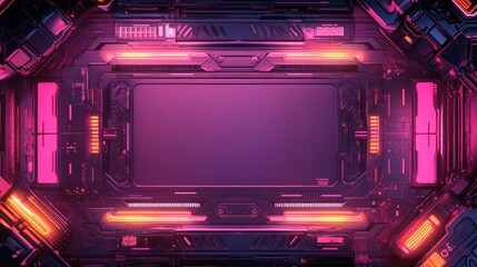 Obraz premium Neon Cyberpunk Tech Panel: Futuristic Abstract Digital Art