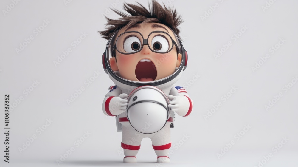 Aufkleber a surprised child in an astronaut suit holds a helmet, expressing excitement and wonder.