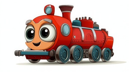 Fototapeta premium Cute Cartoon Train Illustration with Smiling Character