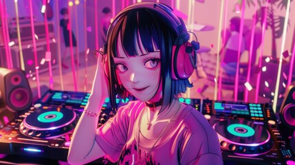 Dynamic dj performance at a vibrant party scene nightclub digital art energetic atmosphere perspective on music culture