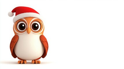 Cute Cartoon Owl with Santa Hat for Christmas Theme