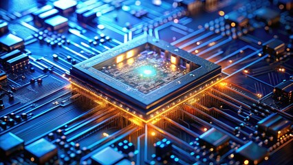 Obraz premium Quantum Processors Close-Up with Shimmering Blue Texture - Exploring the Intricacies of Quantum Computing Technology