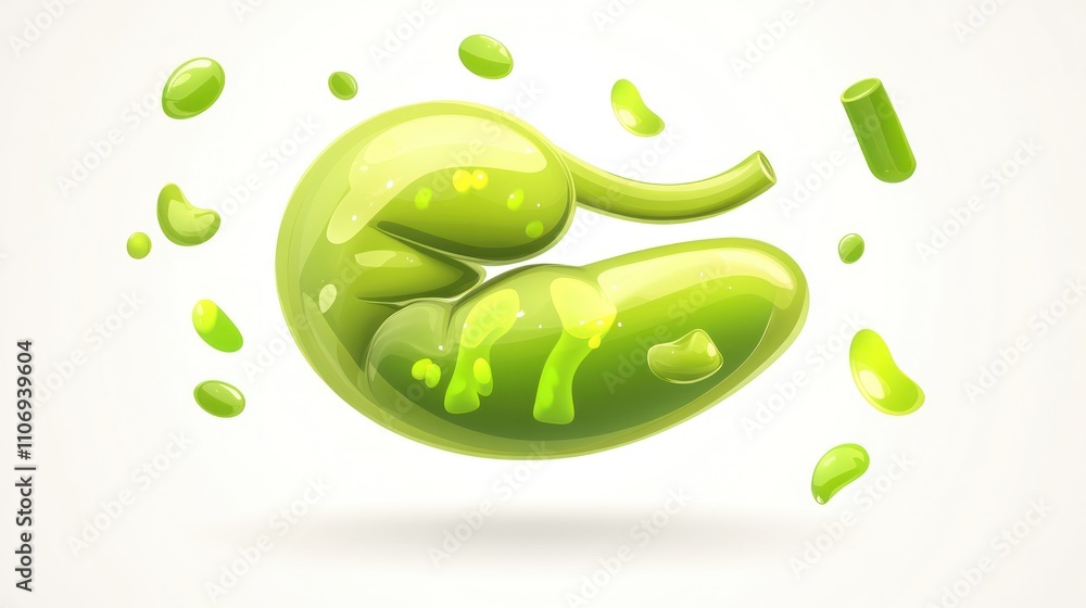 Poster A stylized green blob resembling a playful representation of a stomach.