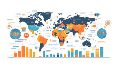 Illustration using graphic media explores global business strategies using modern financial concepts.
