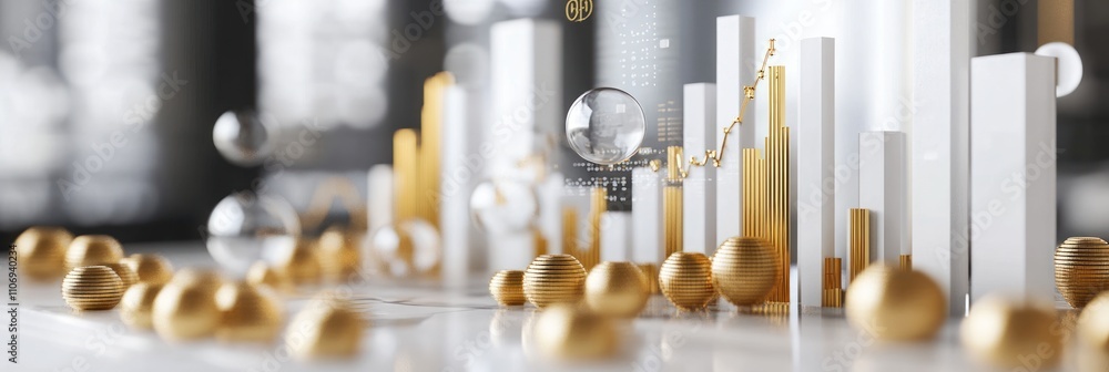 Aufkleber A modern financial visualization featuring golden elements and data graphs.