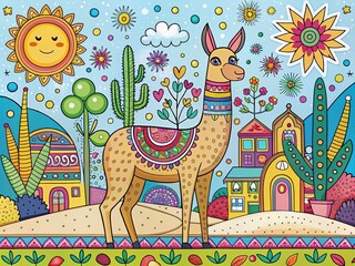 Fun Dot to Dot Educational Game Featuring a Cartoon Vicuna Standing on Two Legs, Perfect for Coloring Books and Engaging Learning Activities for Kids