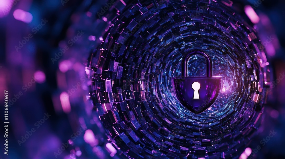 Aufkleber A digital lock symbolizing security within a vibrant, abstract tunnel of data.