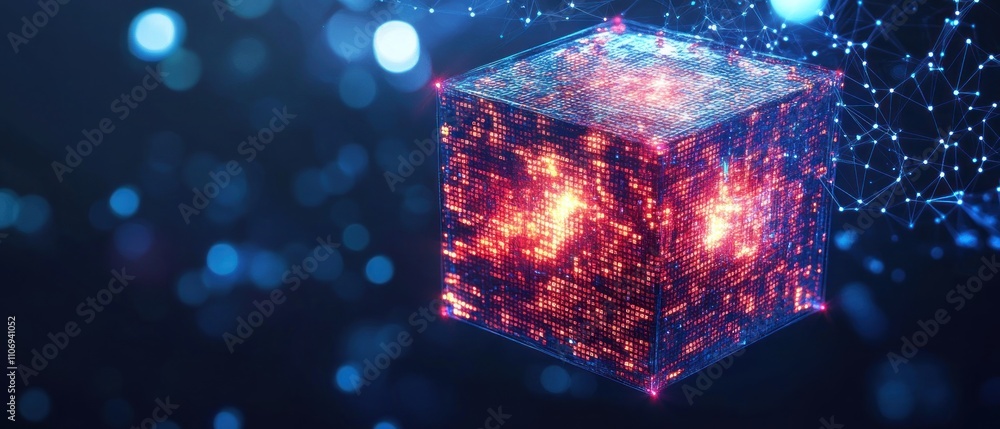 Poster digital cube: a glowing nexus of data and connectivity
