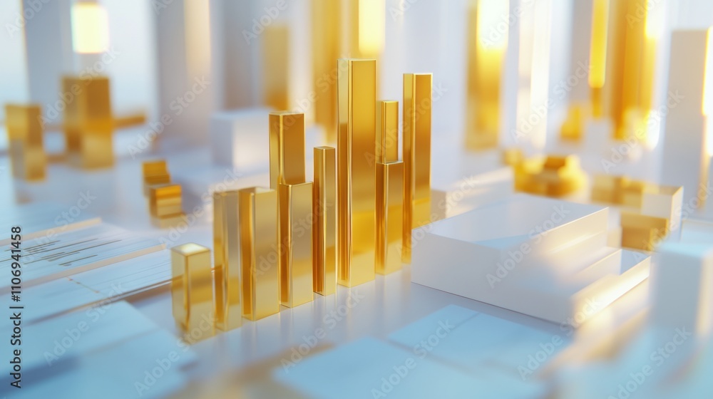 Poster A 3D representation of golden bars and structures, symbolizing growth and finance.