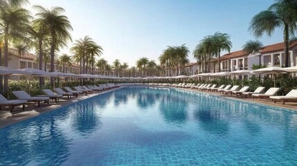 Fototapeta premium Luxurious Resort with Swimming Pool and Palm Trees