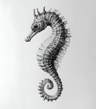 detailed grayscale seahorse on white background