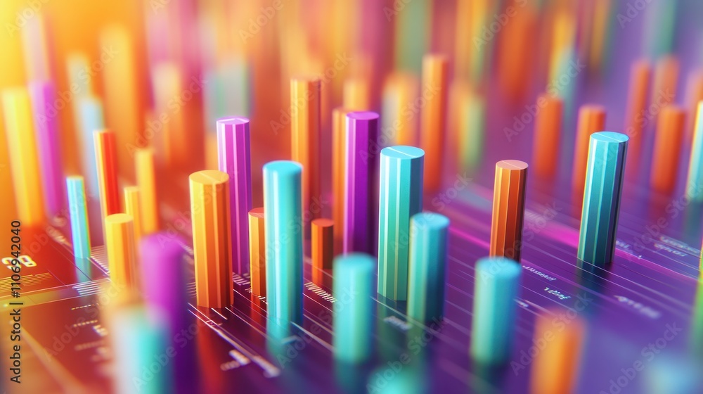 Poster Colorful 3D bar graph representing data analysis and visualization.