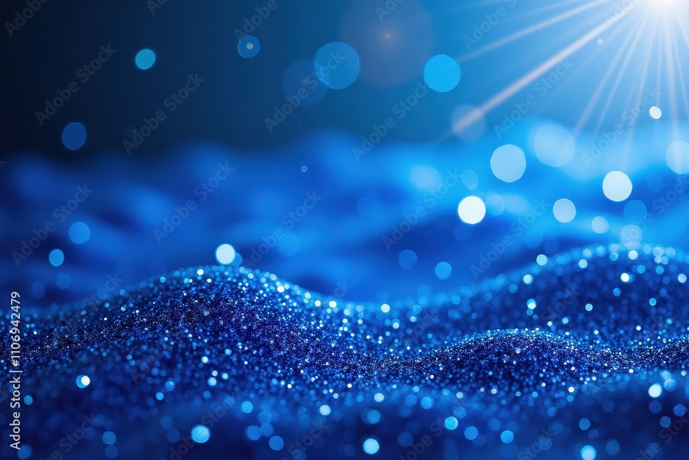 Aufkleber sparkling blue glittering waves under sunlight with bokeh effect in tranquil abstract setting.