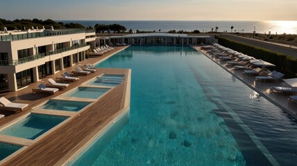 Obraz premium Luxury resort pool and ocean view.
