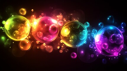 Abstract Glowing Orbs: Colorful Bubbles on Dark Background