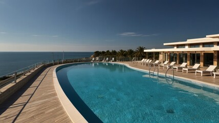 Fototapeta premium Infinity pool overlooking ocean, luxury resort.
