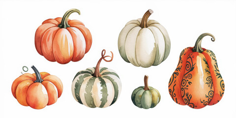 Autumn Harvest Watercolor Pumpkins 