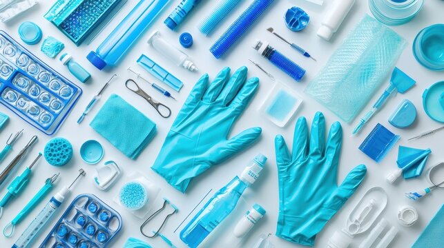 Clean environment lab photography of healthcare tools and equipment for safety awareness
