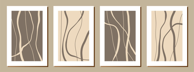 Set of stylish templates with organic abstract shapes and lines in nude colors. Pastel background in minimalist style. Contemporary vector Illustration