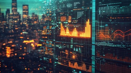 Obraz premium energy technology data analytics and visualization in smart city development with innovative solutions.