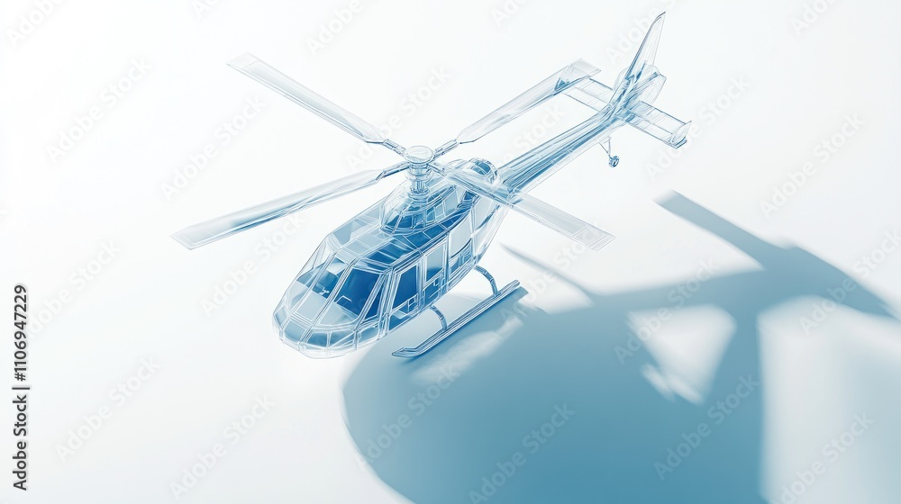 Poster A transparent helicopter model casting a shadow on a light background.