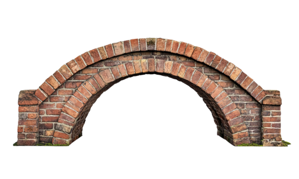 A brick bridge, vintage style, arched design, warm red brick tones, isolated on white background