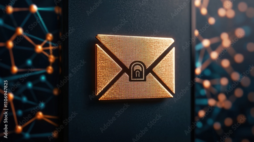Poster secure multipurpose internet mail extension (s/mime) concept. golden locked envelope on a dark backg