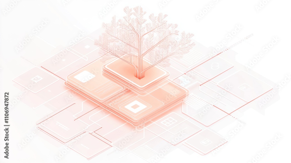 Fototapete abstract illustration of a tree emerging from a circuit board, symbolizing technology and nature.