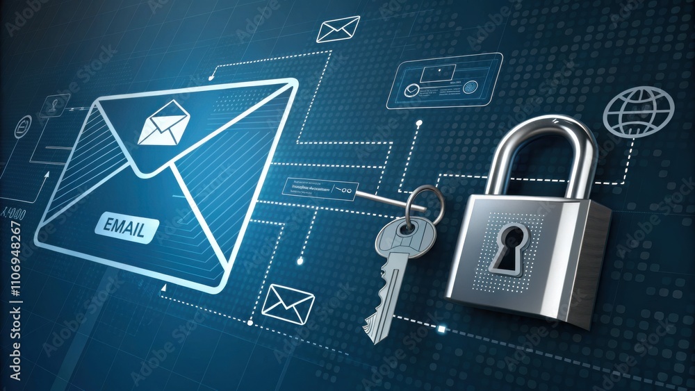 Poster secure multipurpose internet mail extension (s/mime) digital security concept featuring email, lock,