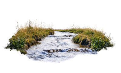 A small river stream, gentle flow, minimalist aesthetic, soft blue tones, isolated on white background