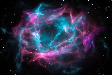 A nebula with swirling clouds of gas and dust in vibrant colors