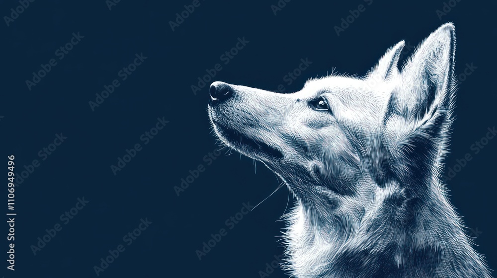 Poster a monochromatic portrait of a dog in profile, evoking a sense of calm and contemplation.