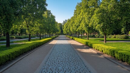 Obraz premium A Stone Path Leading Through a Serene Garden with Lush Greenery