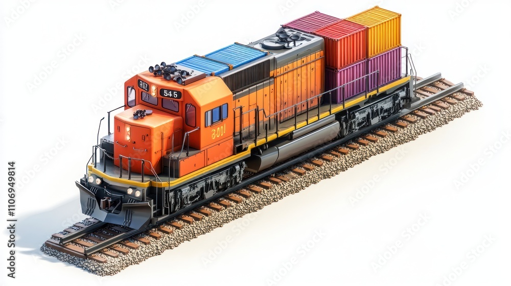 Poster A colorful freight train with containers on a track, representing transport and logistics.