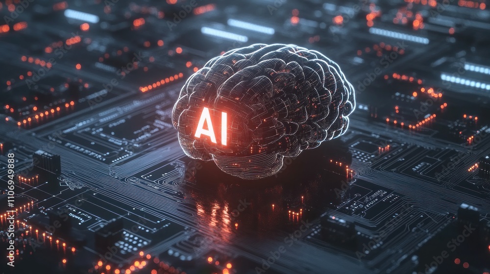 Poster ai brain on circuit board: artificial intelligence concept