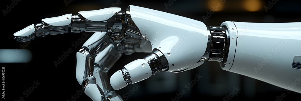 Poster robotic hand, advanced digital illustration of a futuristic mechanical appendage performing a precis