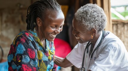 Happy doctor and patient laughing together.