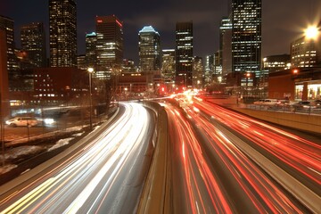 Fototapeta premium A long exposure shot of city traffic trails at night.