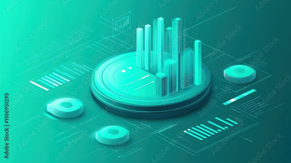 Aufkleber A futuristic data visualization with graphs and circular elements on a digital platform.