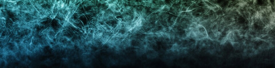 Abstract smoke patterns in shades of blue and green create a mystical atmosphere.