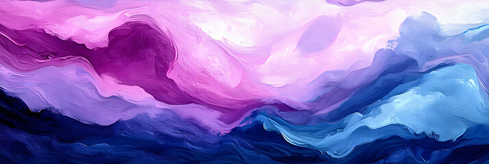Abstract Purple and Blue Swirling Landscape Painting, Vivid Hues Blend Harmoniously Creating a Dreamlike Atmosphere.