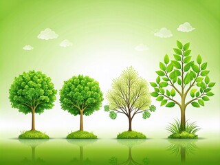 Obraz premium Green Icons Depicting Stages of Tree Growth on a Clean Background for Educational Purposes and Environmental Awareness