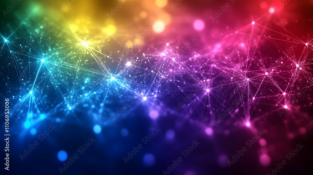 Poster abstract colorful network, glowing lines & nodes illuminate a vibrant background