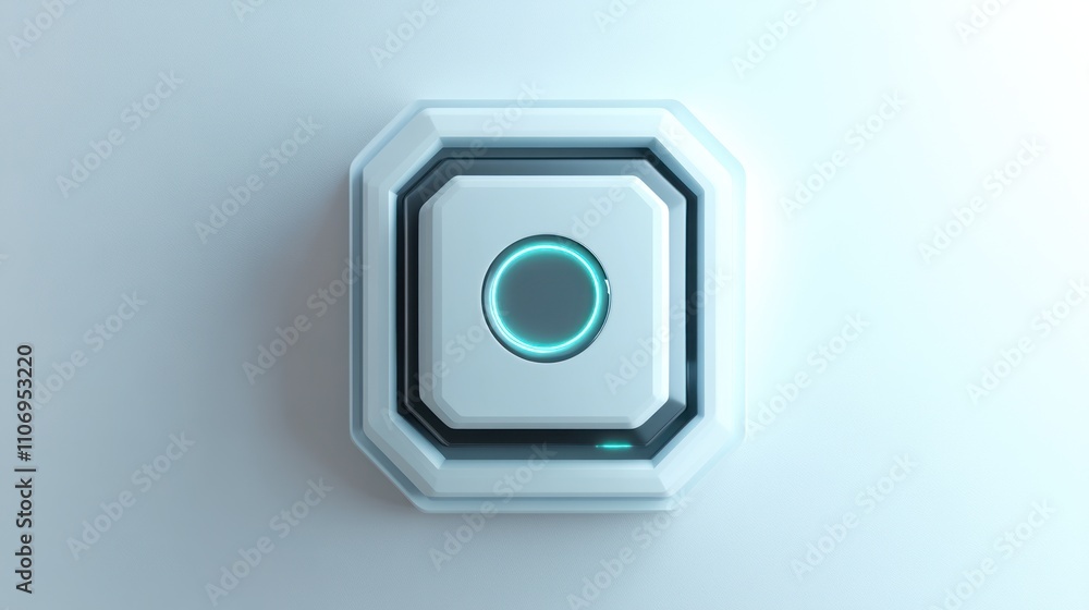 Poster A futuristic button or control panel with a circular light indicator.