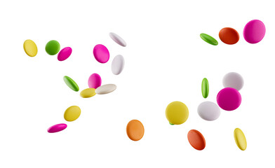 Colorful chocolate candy pills isolated on white background 3d illustration
