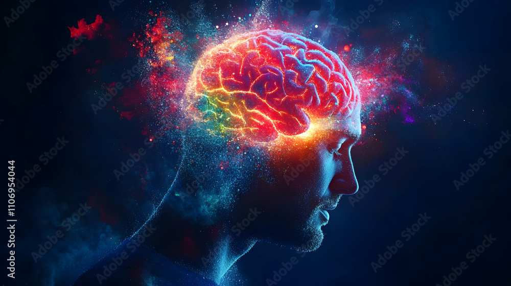 Poster abstract brainpower, colorful neural network exploding with energy, an artistic visualization of hum