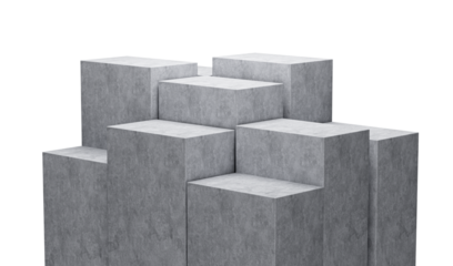 3d Nine Grey Empty Concrete Podium Isolated On White Background, 3d illustration
